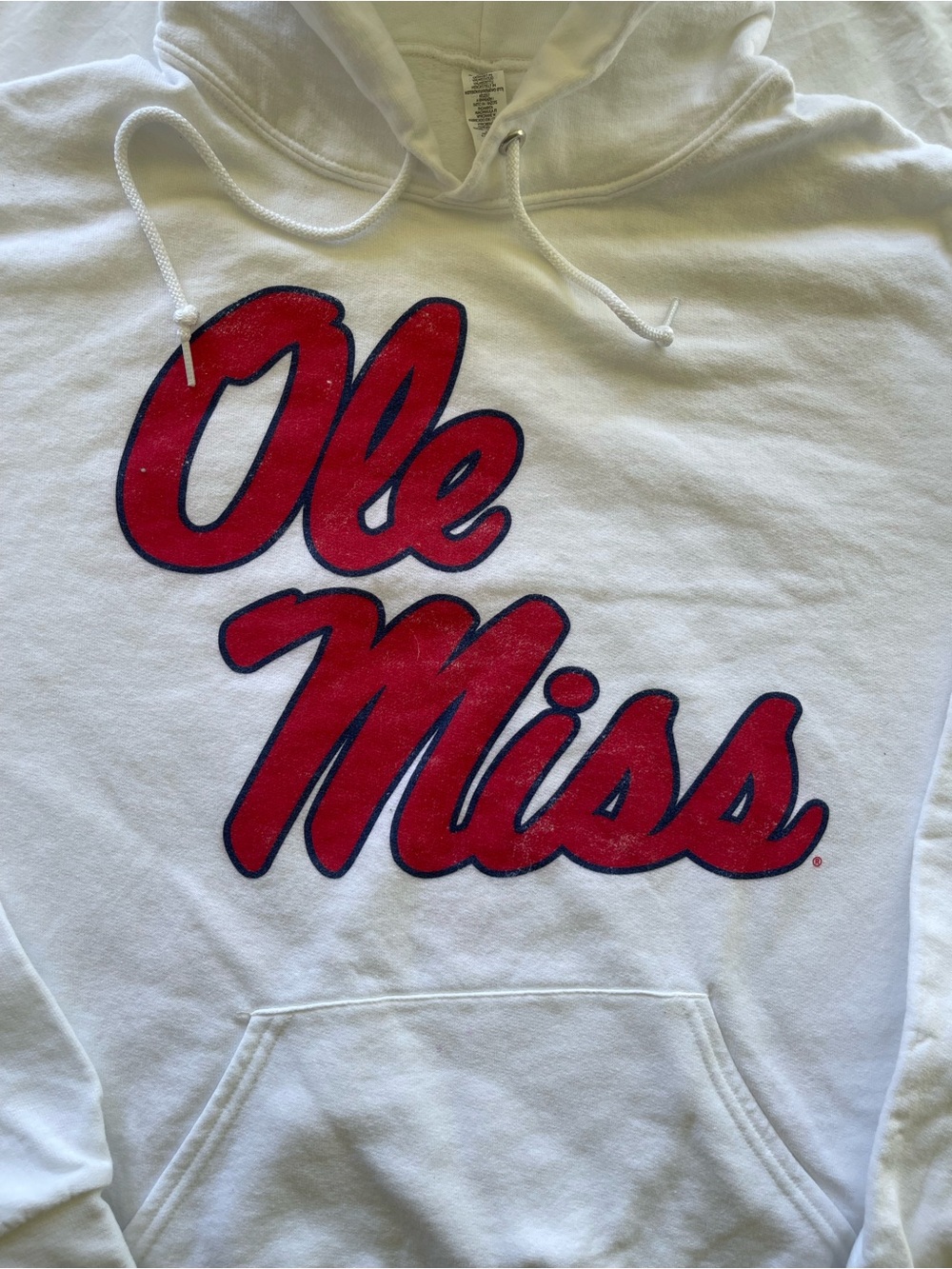 White Hoodie Sweater with Red Script Logo - Picture 3 of 10
